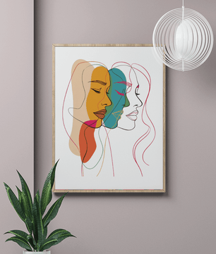 Abstract female faces wall art | Colorful minimalist line drawing | Modern poster or canvas - Mi tienda