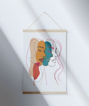 Abstract female faces wall art | Colorful minimalist line drawing | Modern poster or canvas - Mi tienda