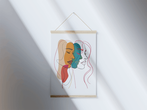 Abstract female faces wall art | Colorful minimalist line drawing | Modern poster or canvas - Mi tienda