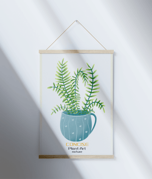 Illustration of a Plant in a Decorative Blue Pot with Green Leaves