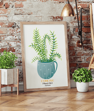 Illustration of a Plant in a Decorative Blue Pot with Green Leaves
