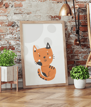 Minimalist cat poster – Cute orange kitten illustration for kids’ room and nursery - Mi tienda