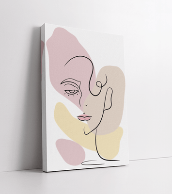 Minimalist abstract female face line art with pastel colors