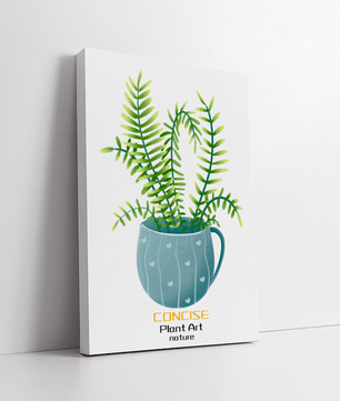 Illustration of a Plant in a Decorative Blue Pot with Green Leaves
