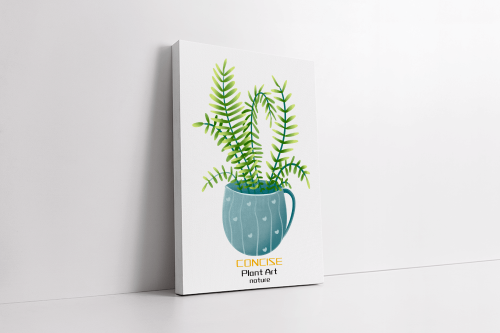 Illustration of a Plant in a Decorative Blue Pot with Green Leaves