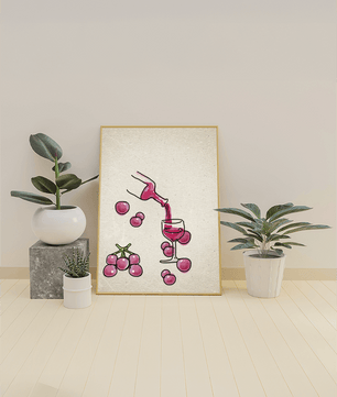 Artistic Illustration of Wine Pouring into a Glass with Grapes