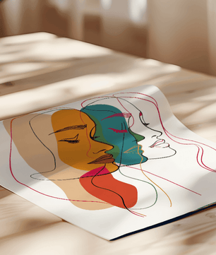 Abstract female faces wall art | Colorful minimalist line drawing | Modern poster or canvas - Mi tienda