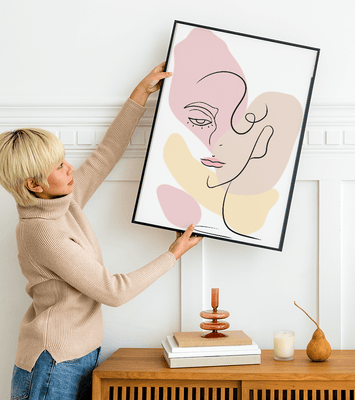 Minimalist abstract female face line art with pastel colors