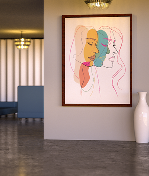 Abstract female faces wall art | Colorful minimalist line drawing | Modern poster or canvas - Mi tienda