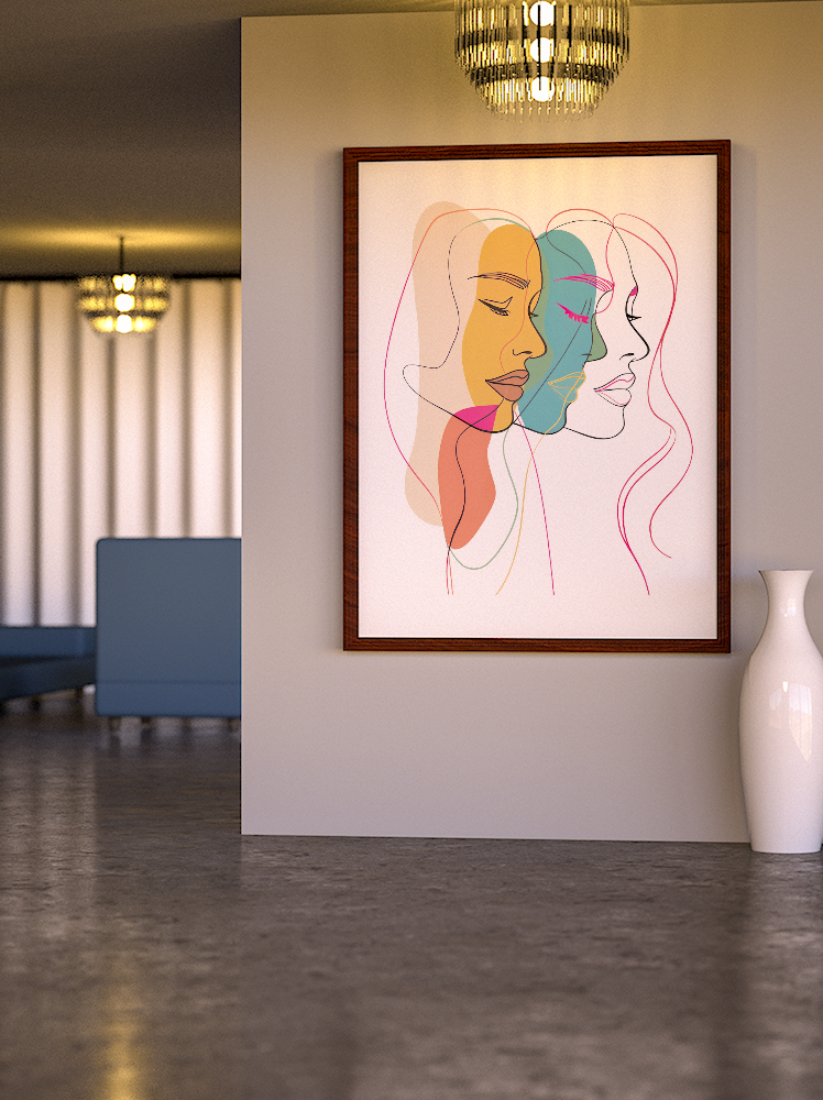 Abstract female faces wall art | Colorful minimalist line drawing | Modern poster or canvas - Mi tienda