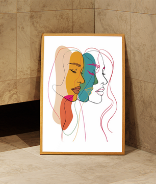 Abstract female faces wall art | Colorful minimalist line drawing | Modern poster or canvas - Mi tienda