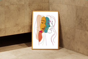 Abstract female faces wall art | Colorful minimalist line drawing | Modern poster or canvas - Mi tienda