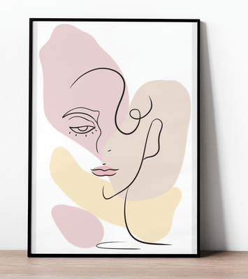 Minimalist abstract female face line art with pastel colors