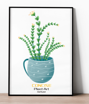 Ilustración de una planta verde en una taza decorativa azul