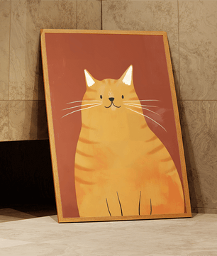 Playful orange cat illustration with a warm rustic background - Mi tienda