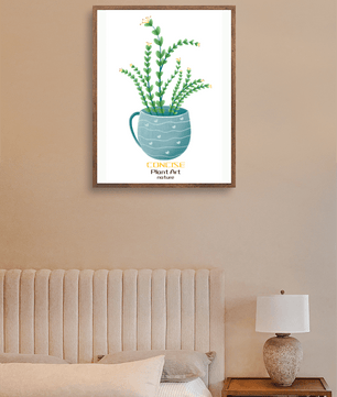 Ilustración de una planta verde en una taza decorativa azul