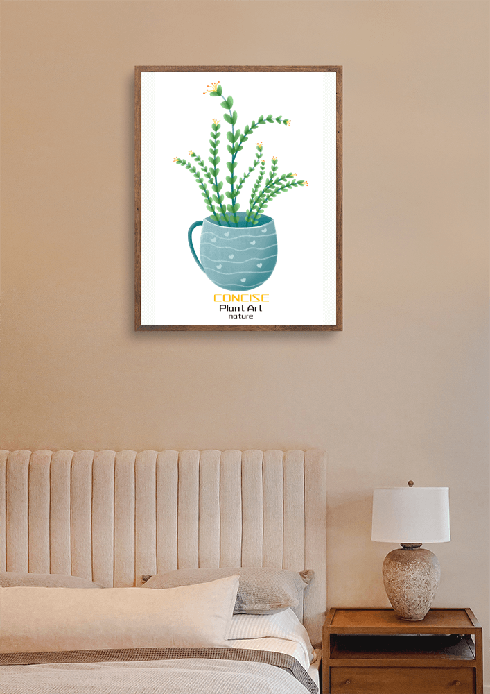 Ilustración de una planta verde en una taza decorativa azul