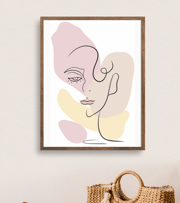 Minimalist abstract female face line art with pastel colors