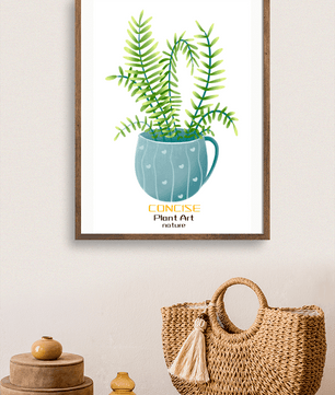 Illustration of a Plant in a Decorative Blue Pot with Green Leaves