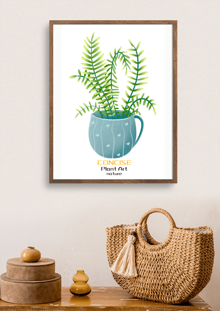 Illustration of a Plant in a Decorative Blue Pot with Green Leaves