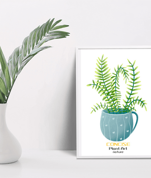 Illustration of a Plant in a Decorative Blue Pot with Green Leaves