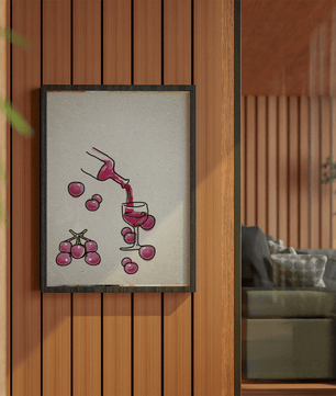 Artistic Illustration of Wine Pouring into a Glass with Grapes