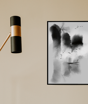Serene misty landscape with birds and a lone heron - Mi tienda