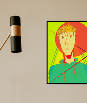 Colorful abstract portrait of a man with geometric shapes and bright background - Mi tienda