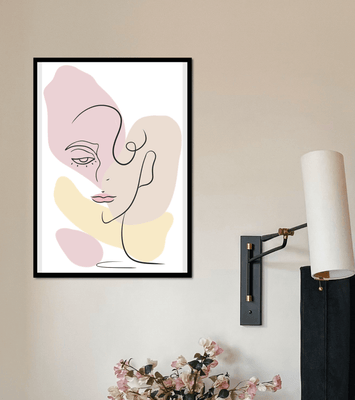 Minimalist abstract female face line art with pastel colors