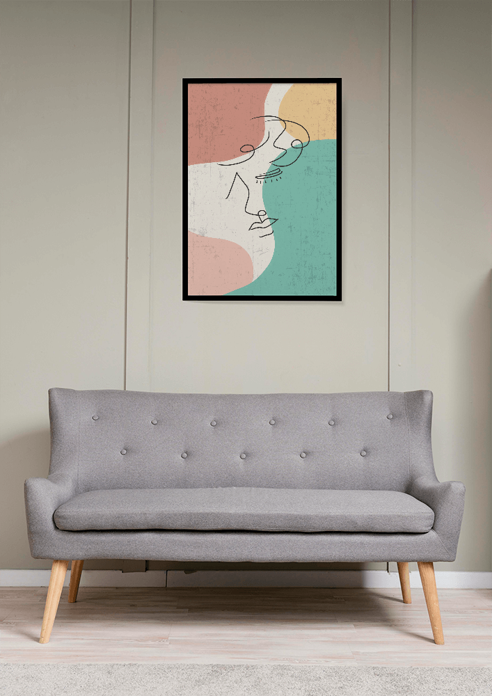 Abstract face line art with pastel colors, modern minimalist wall decor