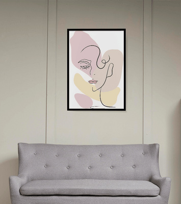 Minimalist abstract female face line art with pastel colors