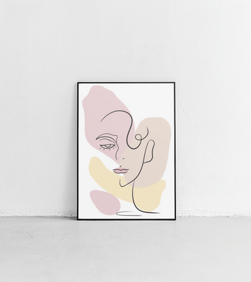 Minimalist abstract female face line art with pastel colors