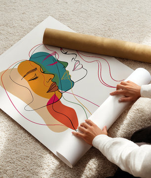 Abstract female faces wall art | Colorful minimalist line drawing | Modern poster or canvas - Mi tienda