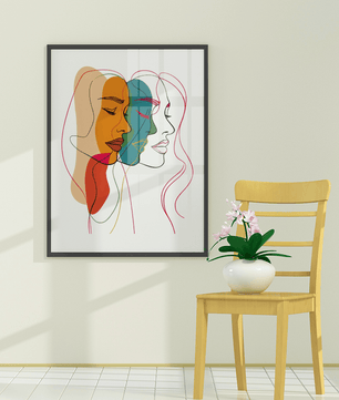 Abstract female faces wall art | Colorful minimalist line drawing | Modern poster or canvas - Mi tienda
