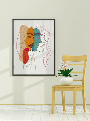 Abstract female faces wall art | Colorful minimalist line drawing | Modern poster or canvas - Mi tienda