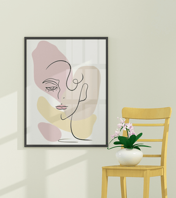 Minimalist abstract female face line art with pastel colors