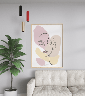 Minimalist abstract female face line art with pastel colors