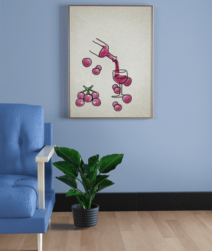Artistic Illustration of Wine Pouring into a Glass with Grapes