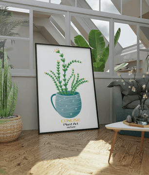 Ilustración de una planta verde en una taza decorativa azul