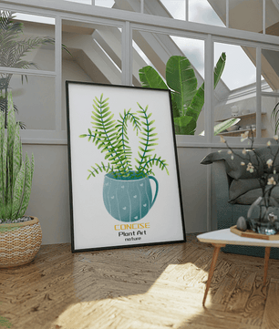 Illustration of a Plant in a Decorative Blue Pot with Green Leaves