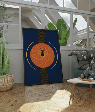 Golden deer with geometric moon phases in modern wall art - Mi tienda