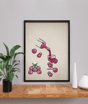 Artistic Illustration of Wine Pouring into a Glass with Grapes