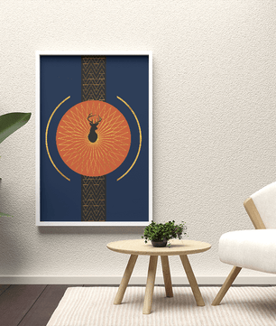 Golden deer with geometric moon phases in modern wall art - Mi tienda