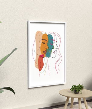 Abstract female faces wall art | Colorful minimalist line drawing | Modern poster or canvas - Mi tienda