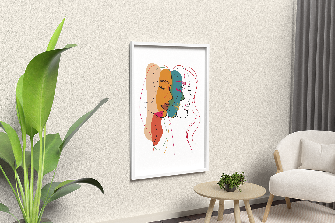 Abstract female faces wall art | Colorful minimalist line drawing | Modern poster or canvas - Mi tienda