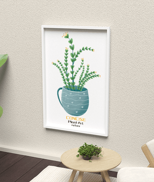Ilustración de una planta verde en una taza decorativa azul