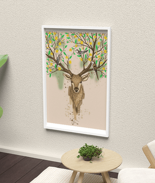 Majestic deer with blooming antlers and birds illustration - Mi tienda