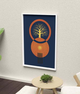 Sacred tree illustration with geometric sun and gold details - Mi tienda