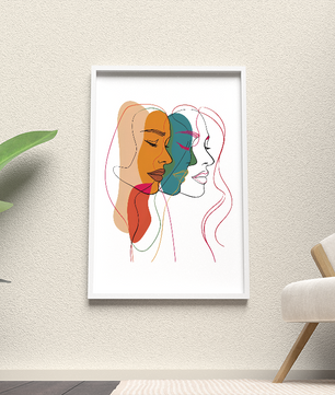 Abstract female faces wall art | Colorful minimalist line drawing | Modern poster or canvas - Mi tienda