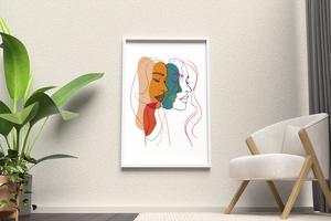 Abstract female faces wall art | Colorful minimalist line drawing | Modern poster or canvas - Mi tienda
